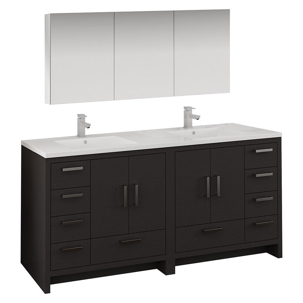 Imperia 72 Dark Gray Free Standing DBL Sink Bathroom Vanity w/ Medicine Cabinet