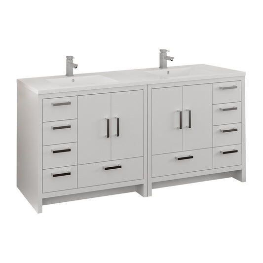 Imperia 72 White Free Standing Double Sink Bathroom Cabinet w/ Integrated Sink