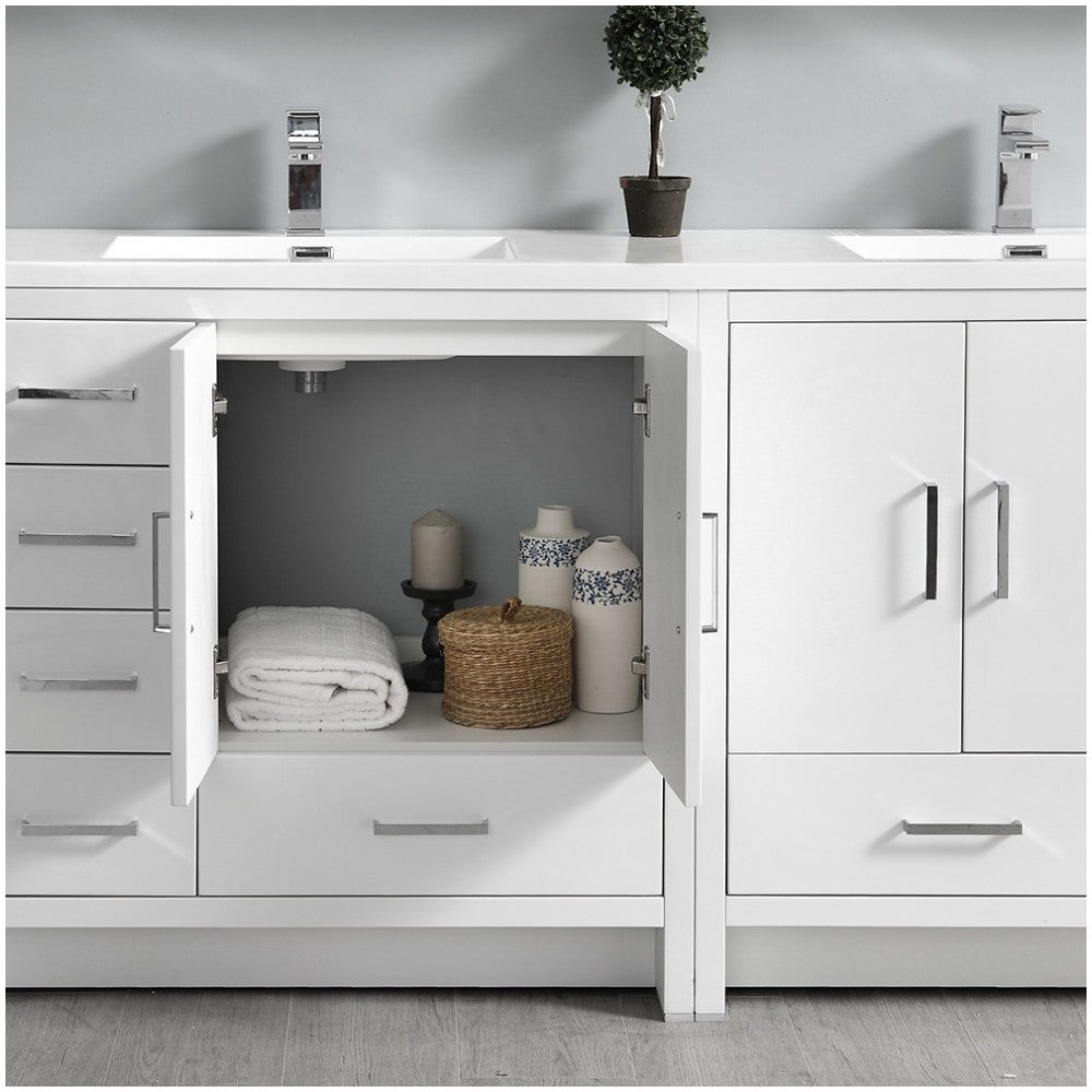 Imperia 72 White Free Standing Double Sink Bathroom Cabinet w/ Integrated Sink