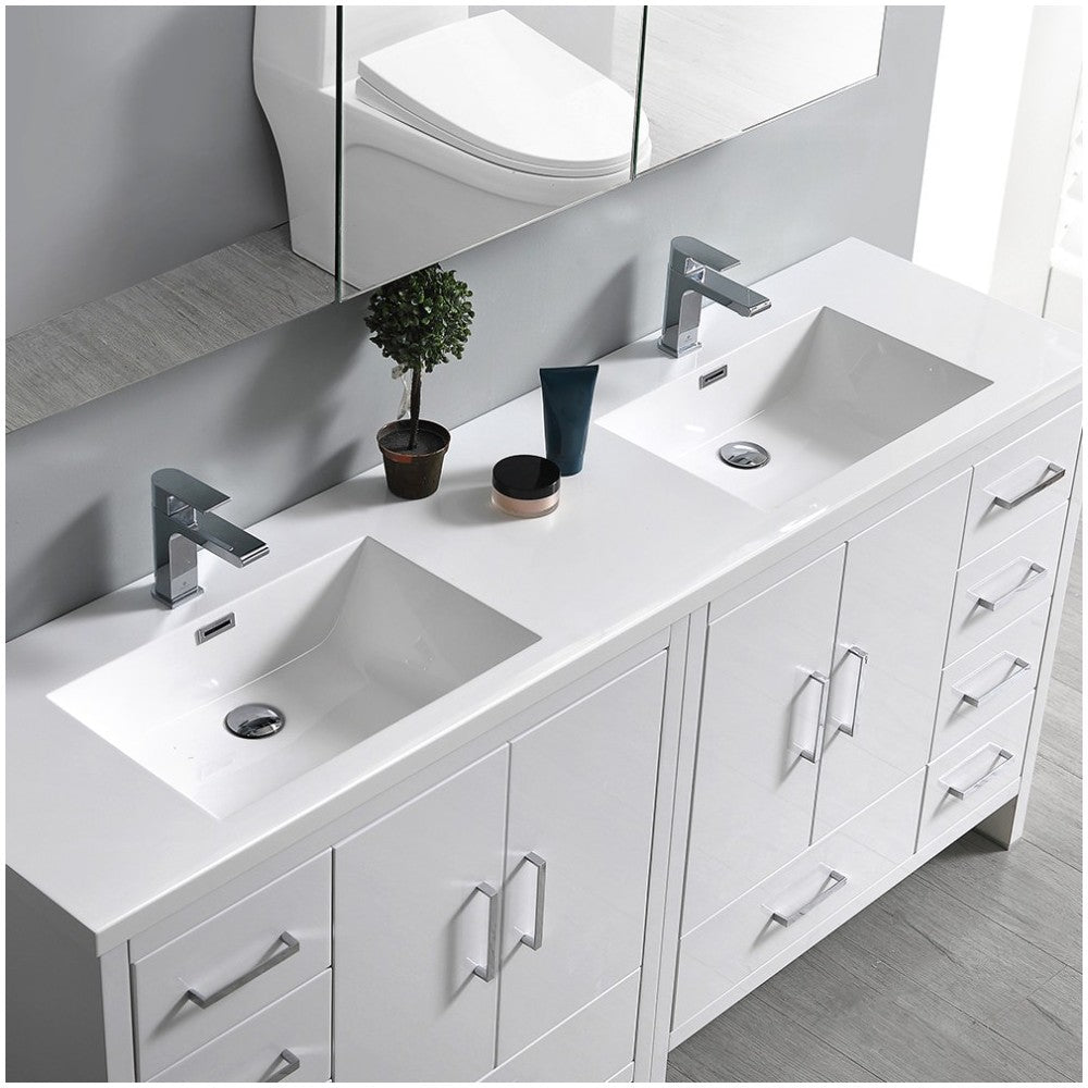 Imperia 72 White Free Standing Double Sink Bathroom Cabinet w/ Integrated Sink