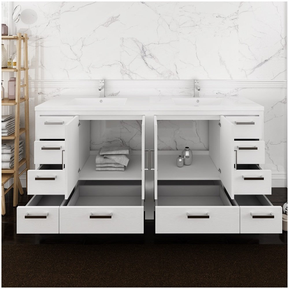 Imperia 72 White Free Standing Double Sink Bathroom Cabinet w/ Integrated Sink