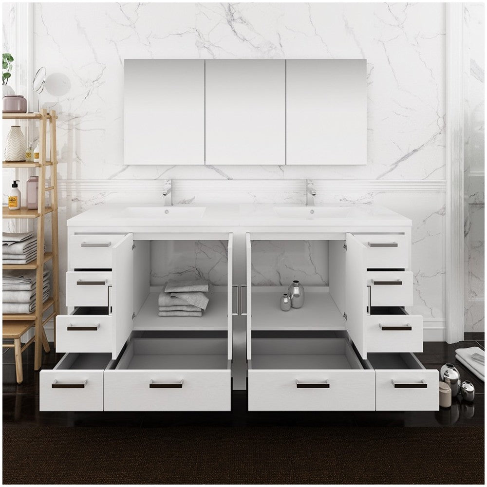 Imperia 72 White Free Standing Double Sink Bathroom Vanity w/ Medicine Cabinet