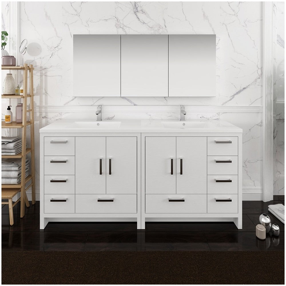 Imperia 72 White Free Standing Double Sink Bathroom Vanity w/ Medicine Cabinet