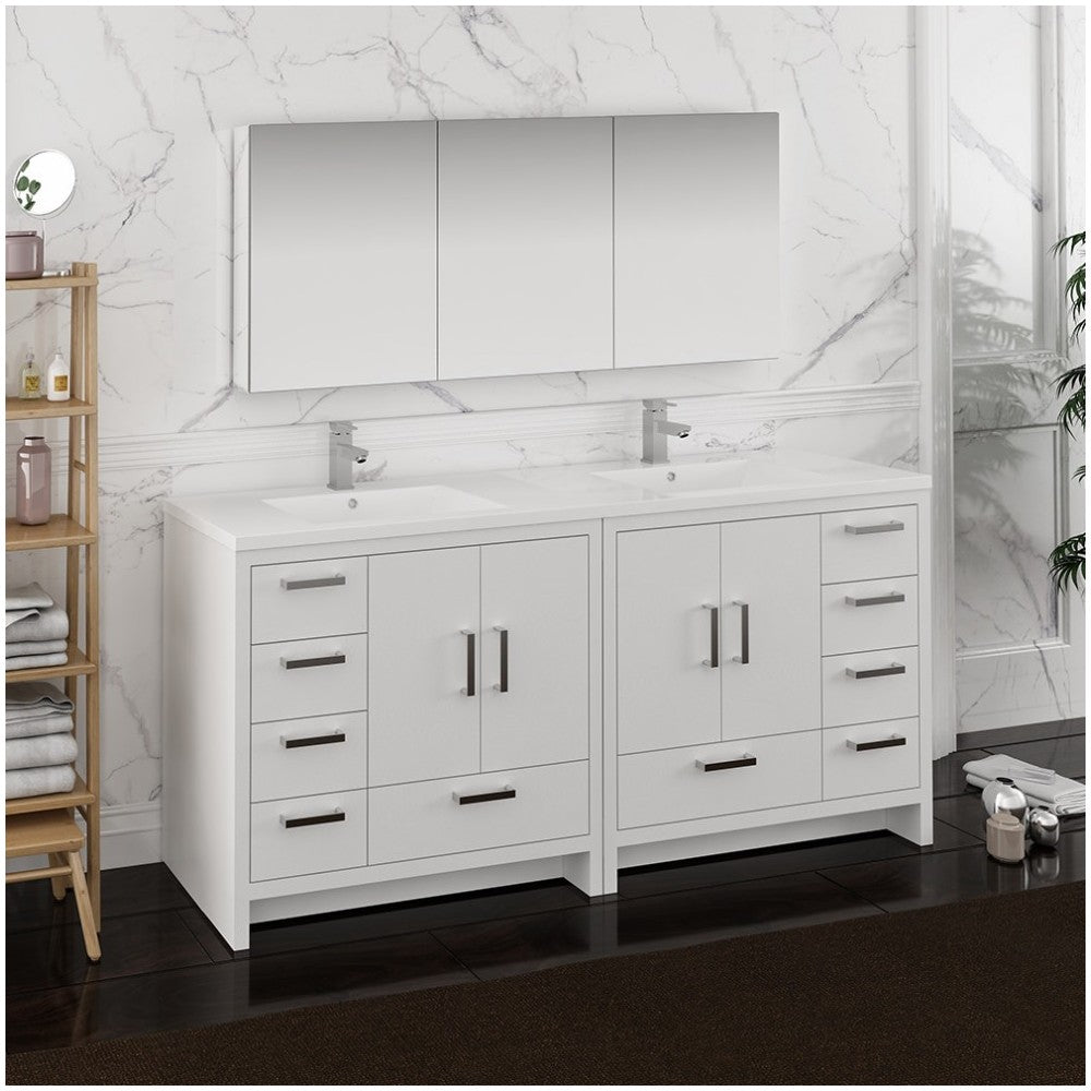 Imperia 72 White Free Standing Double Sink Bathroom Vanity w/ Medicine Cabinet