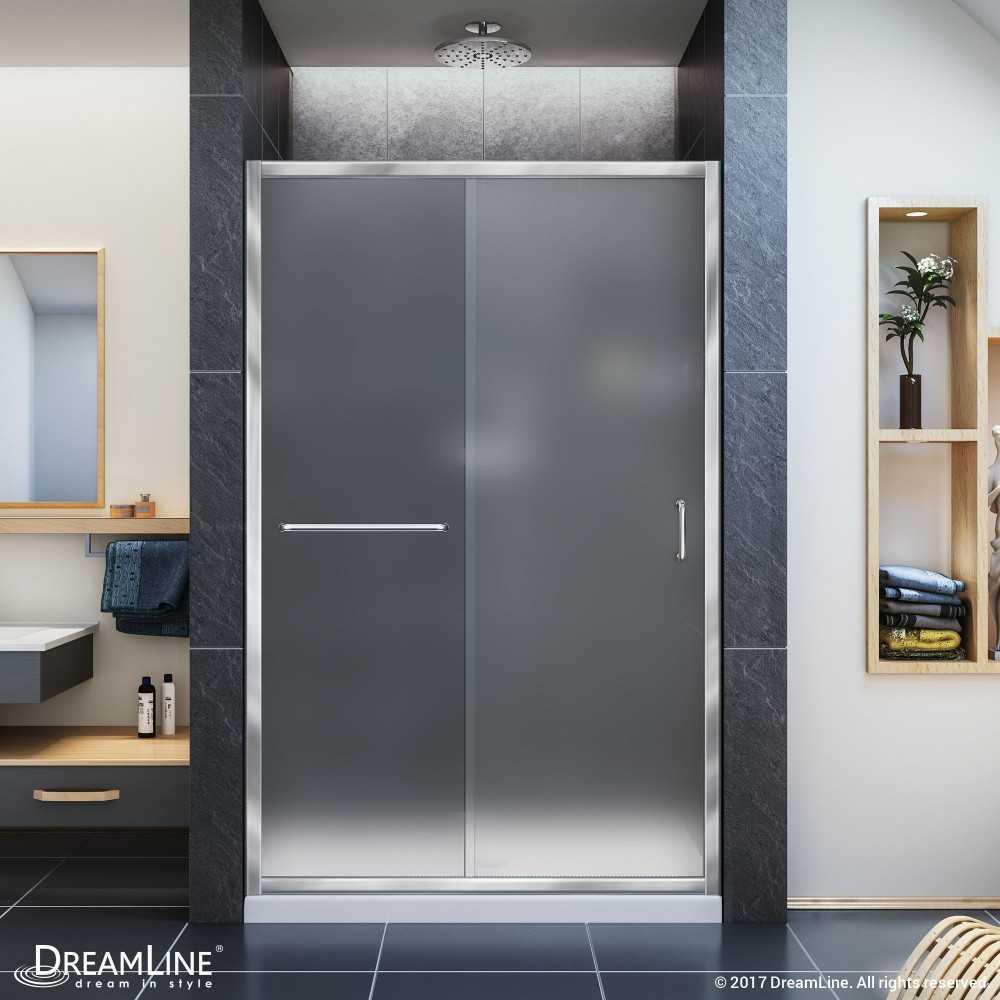 Infinity-Z 36 in. D x 48 in. W x 74 3/4 in. H Frosted Sliding Shower Door in Chrome and Center Drain White Base