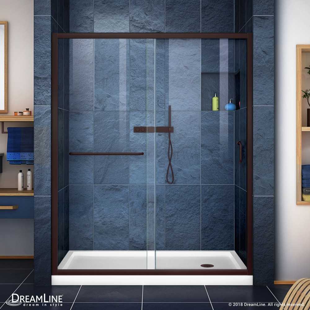 Infinity-Z 36 in. D x 60 in. W x 74 3/4 in. H Clear Sliding Shower Door in Oil Rubbed Bronze and Right Drain White Base