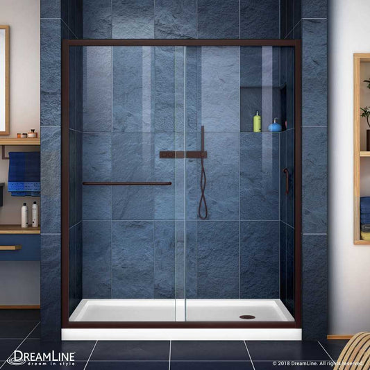 Infinity-Z 36 in. D x 60 in. W x 74 3/4 in. H Clear Sliding Shower Door in Oil Rubbed Bronze and Right Drain White Base