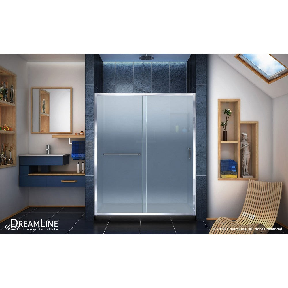 Infinity-Z 36 in. D x 60 in. W x 74 3/4 in. H Frosted Sliding Shower Door in Chrome and Right Drain Black Base