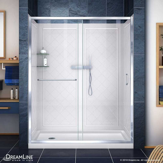 Infinity-Z 36 in. D x 60 in. W x 76 3/4 in. H Clear Sliding Shower Door in Chrome, Left Drain Base and Backwalls