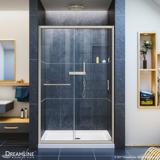 Infinity-Z 44-48 in. W x 72 in. H Semi-Frameless Sliding Shower Door, Clear Glass in Brushed Nickel
