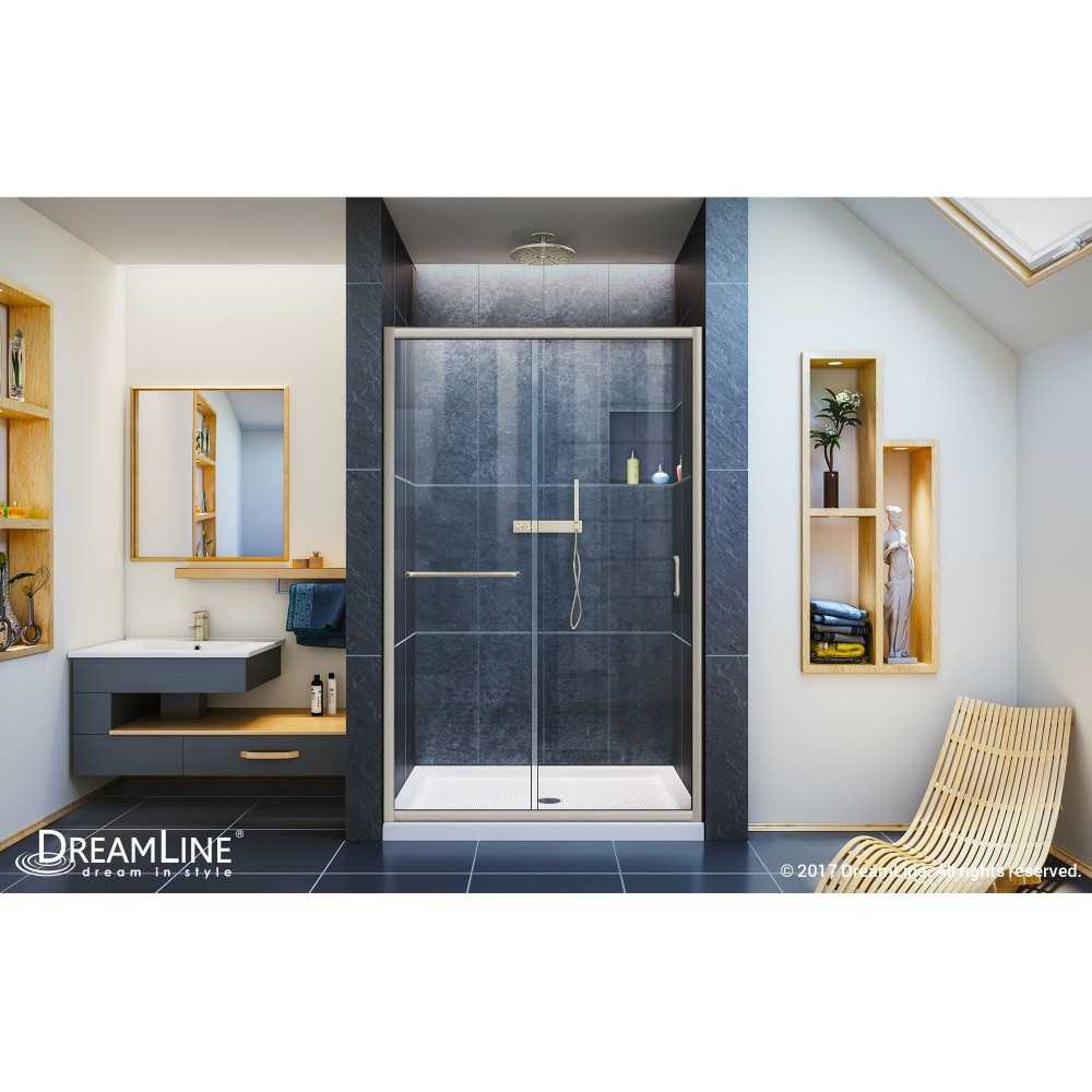 Infinity-Z 44-48 in. W x 72 in. H Semi-Frameless Sliding Shower Door, Clear Glass in Brushed Nickel