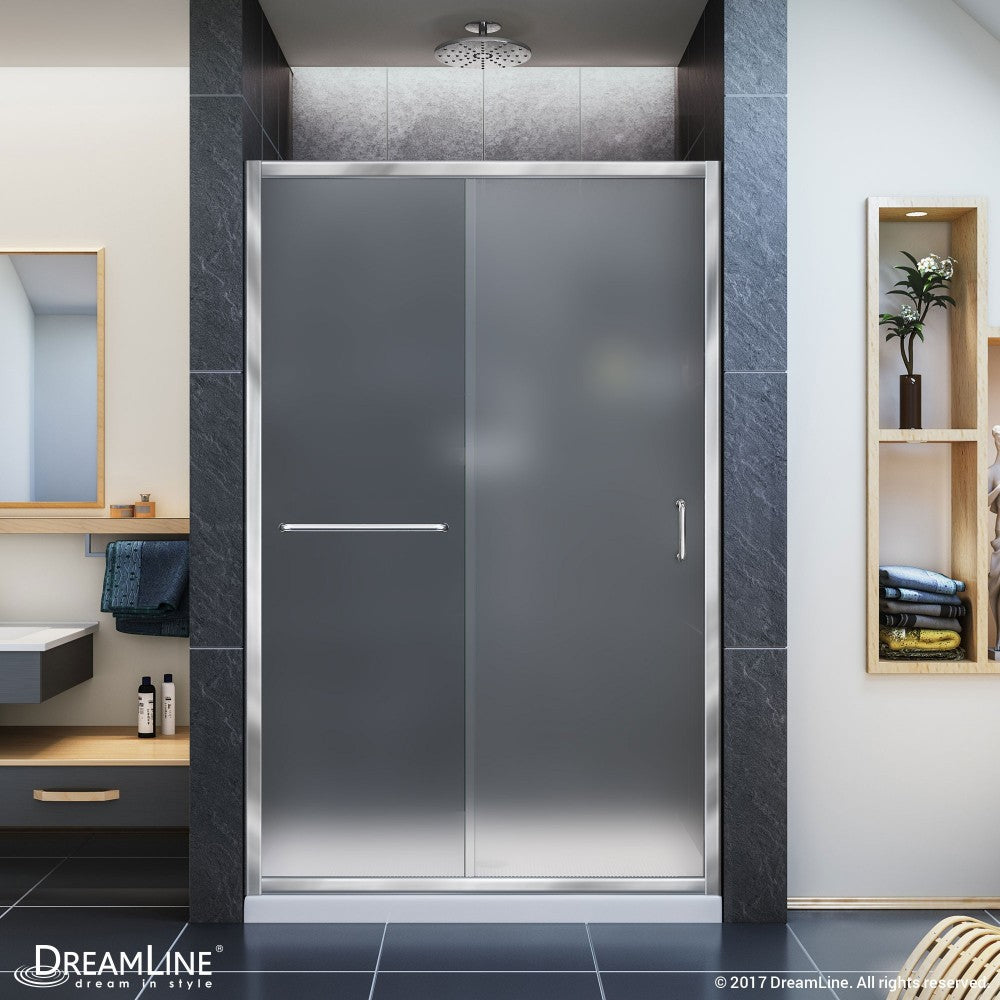 Infinity-Z 44-48 in. W x 72 in. H Semi-Frameless Sliding Shower Door, Frosted Glass in Chrome