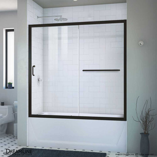 Infinity-Z 56-60 in. W x 58 in. H Semi-Frameless Sliding Tub Door, Clear Glass in Satin Black