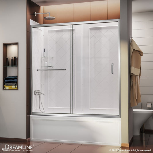 Infinity-Z 56-60 in. W  x 60 in. H Clear Sliding Tub Door in Chrome with White Acrylic Backwall Kit