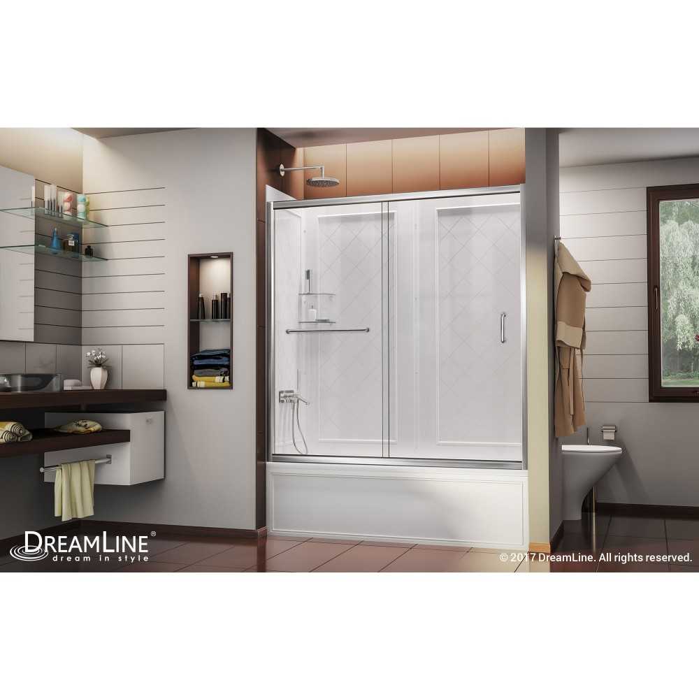 Infinity-Z 56-60 in. W  x 60 in. H Clear Sliding Tub Door in Chrome with White Acrylic Backwall Kit