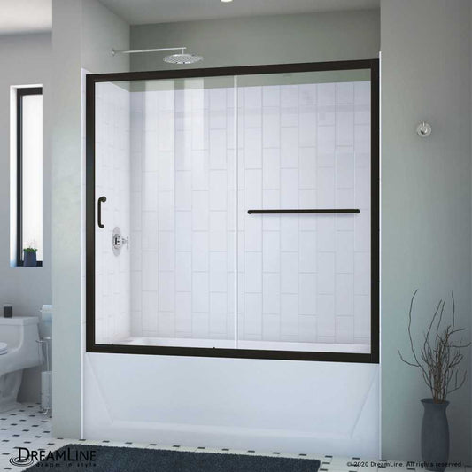 Infinity-Z 56-60 in. W  x 60 in. H Clear Sliding Tub Door in Satin Black with White Acrylic Backwall Kit
