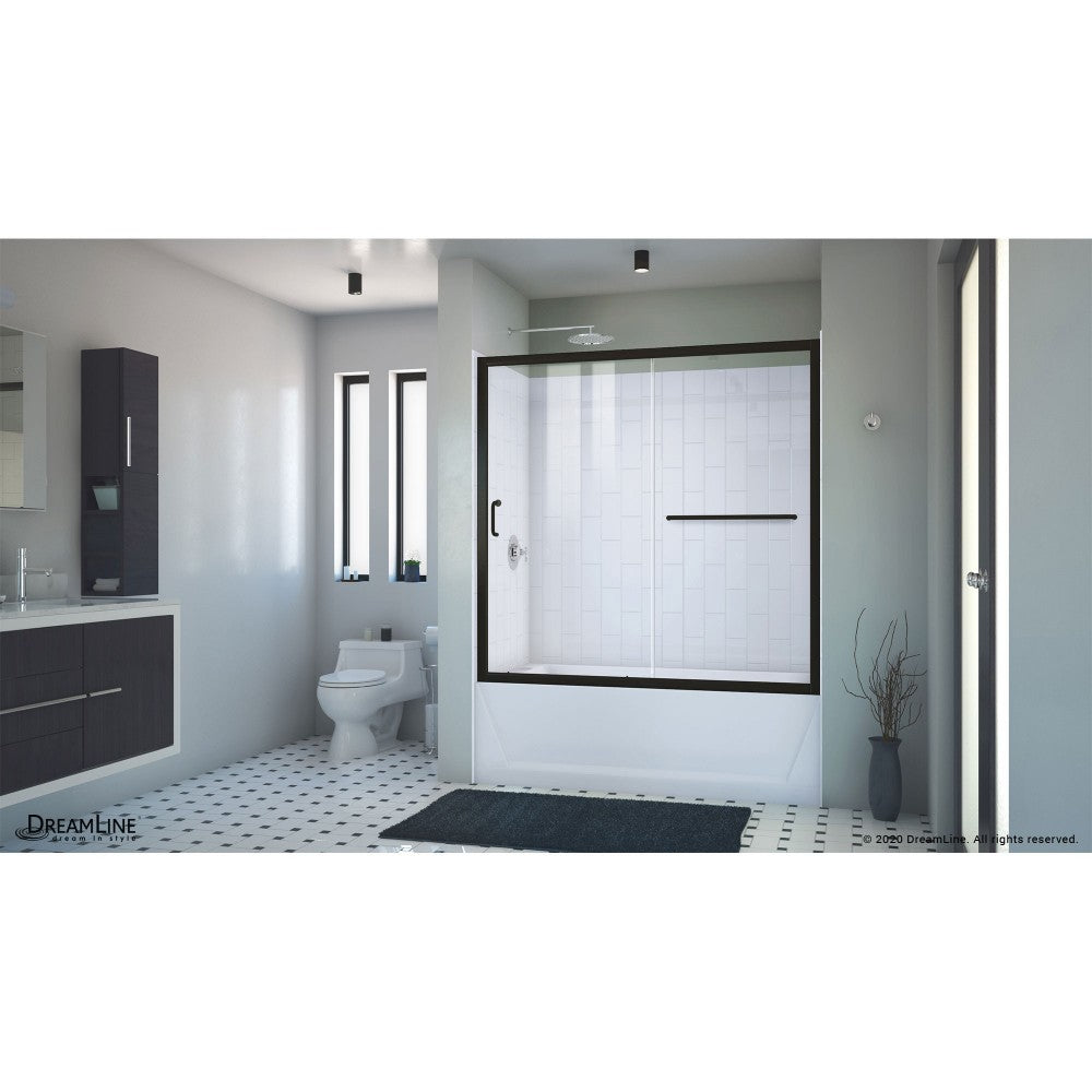 Infinity-Z 56-60 in. W  x 60 in. H Clear Sliding Tub Door in Satin Black with White Acrylic Backwall Kit