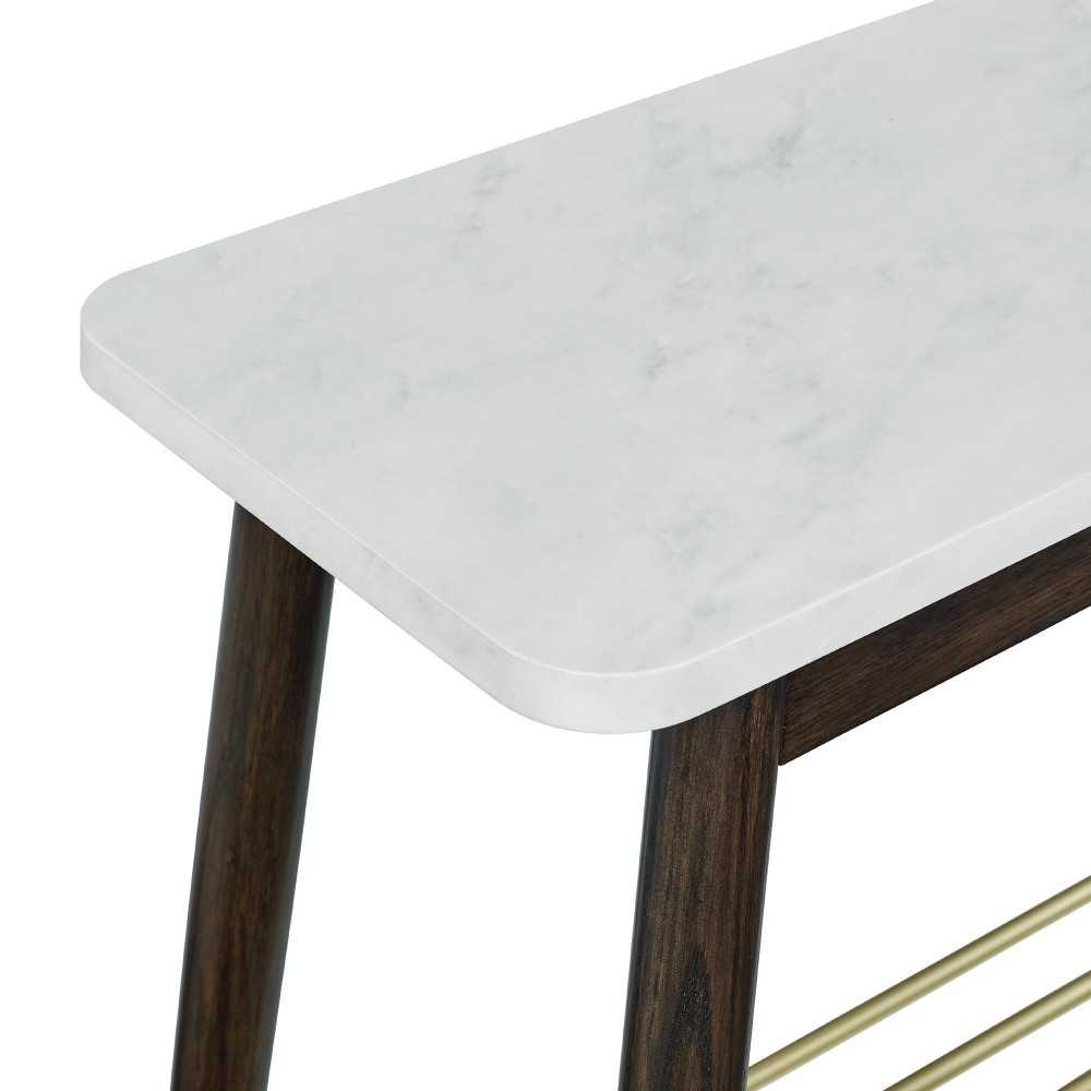 Jamie Faux Marble Tapered Leg Side Table - Faux White Marble/Dark Brown Oak