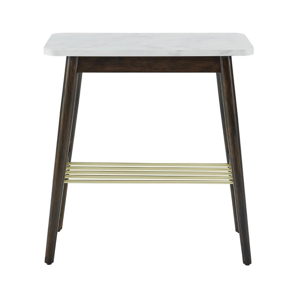 Jamie Faux Marble Tapered Leg Side Table - Faux White Marble/Dark Brown Oak