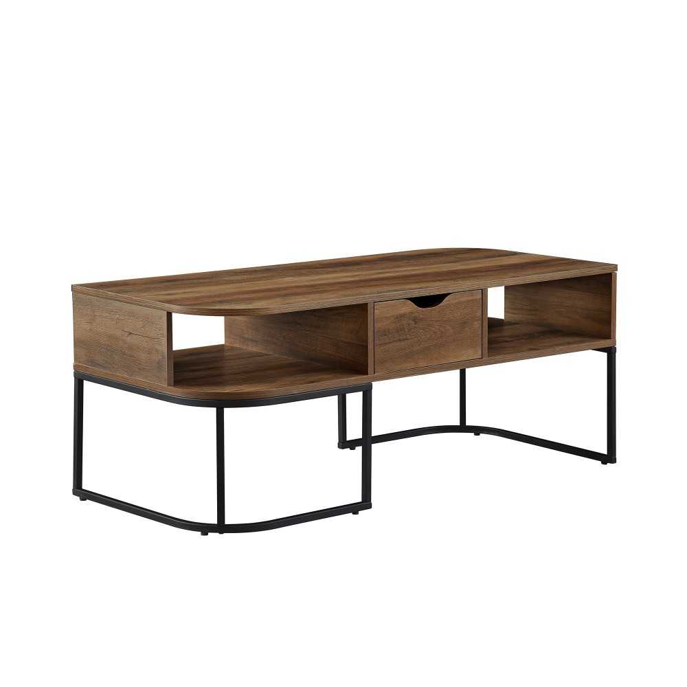 Jean 1 Drawer Curved Coffee Table - Rustic Oak