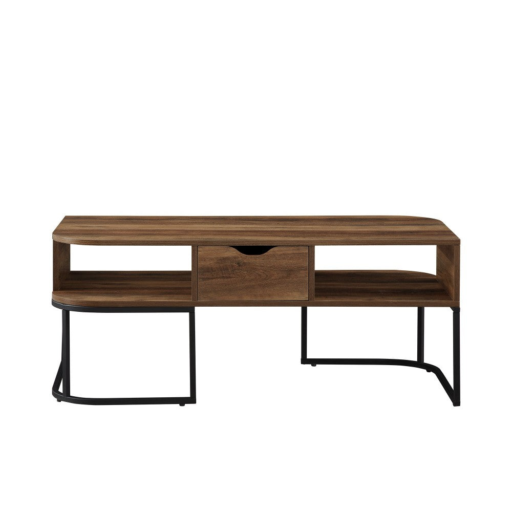 Jean 1 Drawer Curved Coffee Table - Rustic Oak