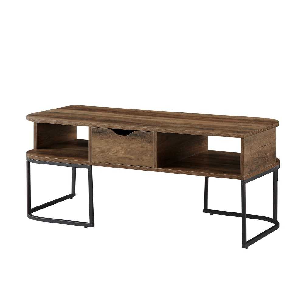 Jean 1 Drawer Curved Coffee Table - Rustic Oak