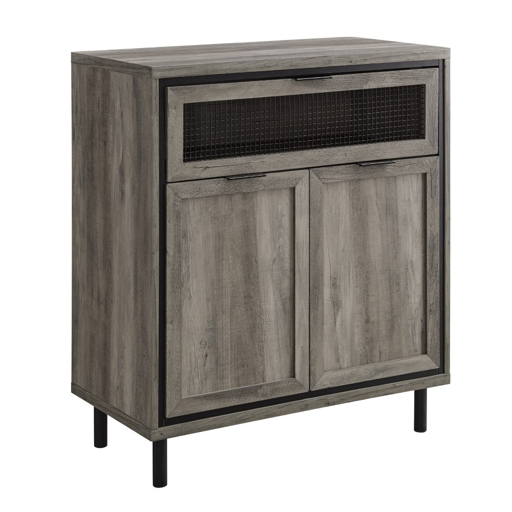 Jenson 30" Mesh Metal Drop Down Door Accent Cabinet - Gray Wash