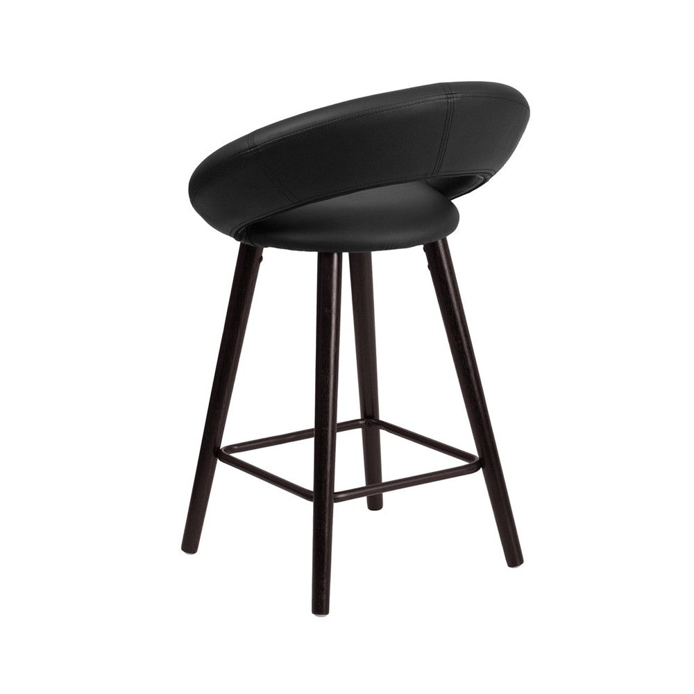 Kelsey Series 24'' High Contemporary Cappuccino Wood Counter Height Stool in Black Vinyl