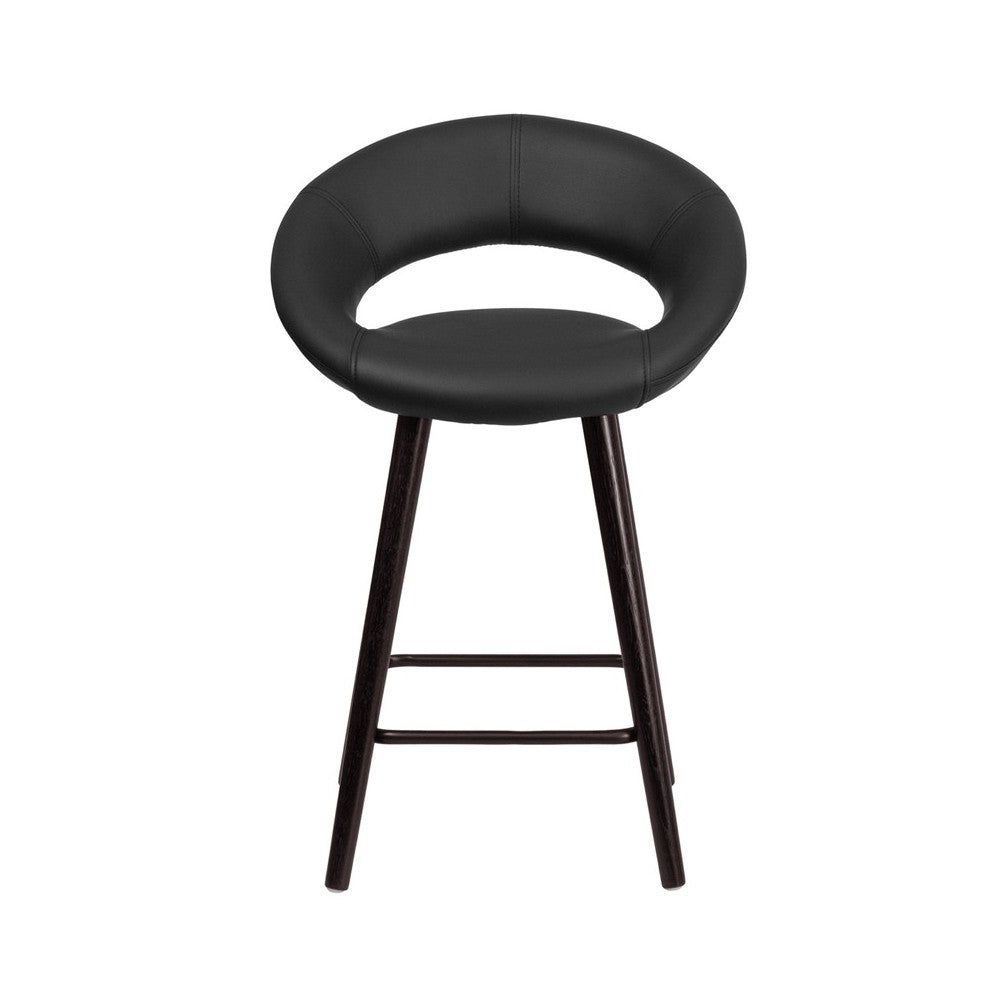 Kelsey Series 24'' High Contemporary Cappuccino Wood Counter Height Stool in Black Vinyl