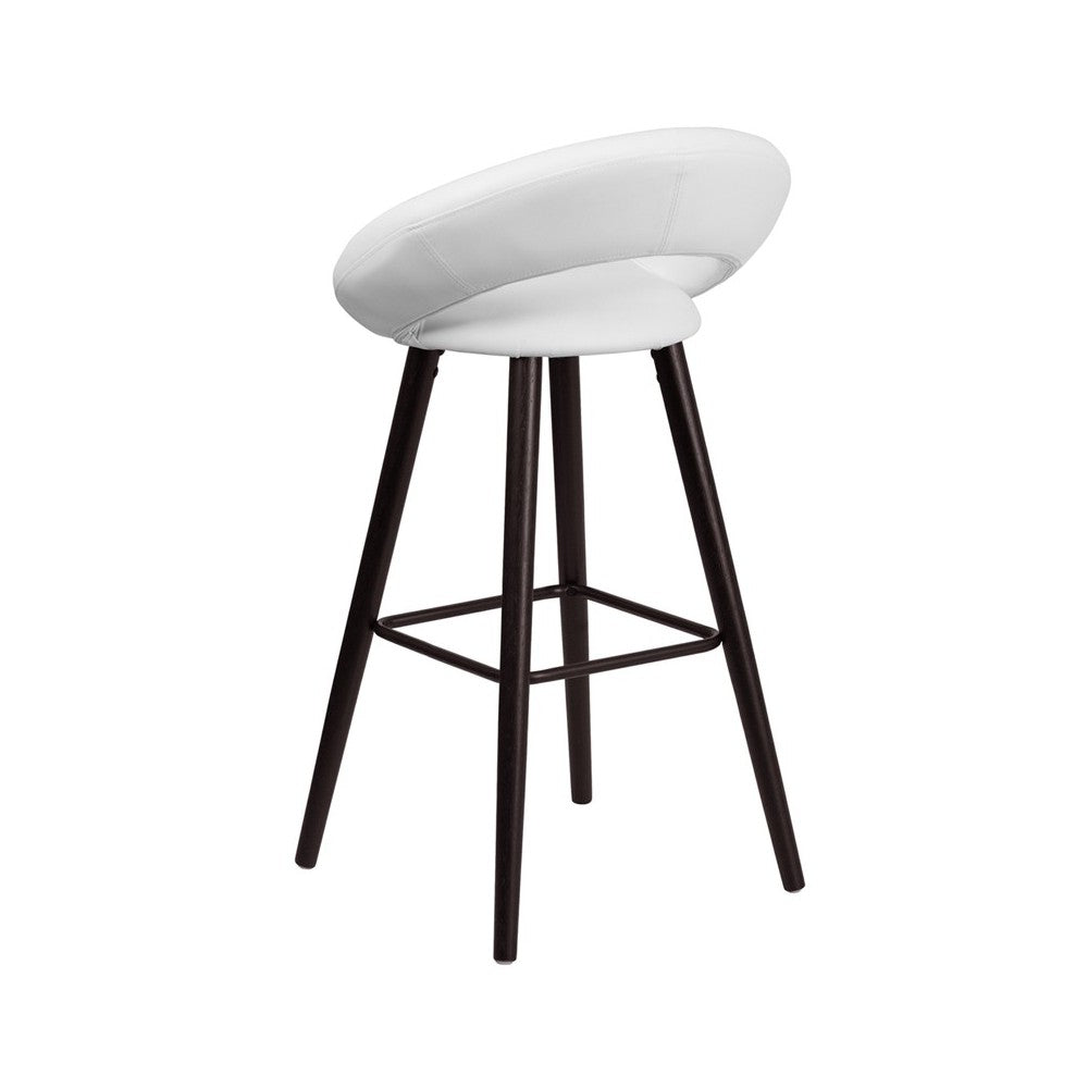 Kelsey Series 29'' High Contemporary Cappuccino Wood Barstool in White Vinyl