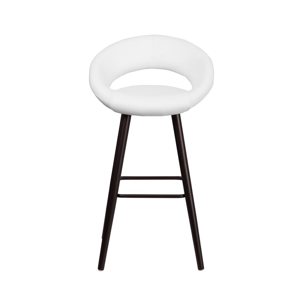 Kelsey Series 29'' High Contemporary Cappuccino Wood Barstool in White Vinyl