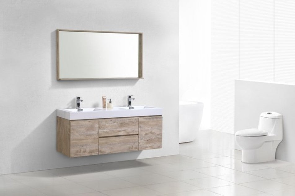 Bliss 60" Double  Sink Nature Wood Wall Mount Modern Bathroom Vanity