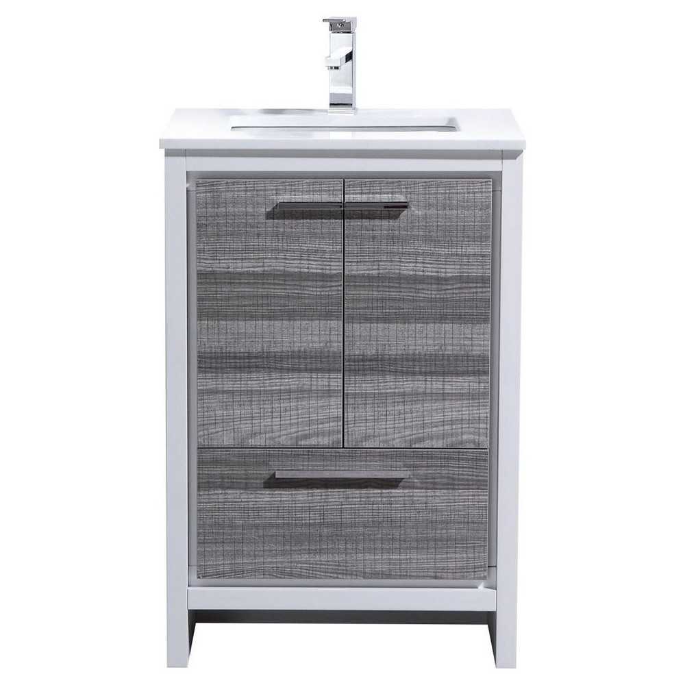 KubeBath Dolce 24" Ash Gray Modern Bathroom Vanity With White Quartz Counter-Top