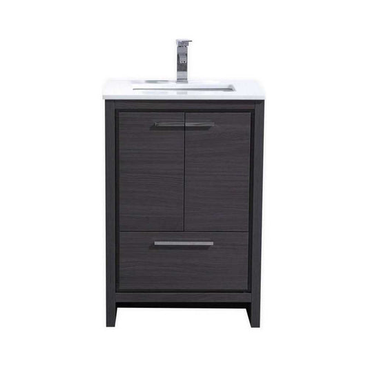 KubeBath Dolce 24" Gray Oak Modern Bathroom Vanity With White Quartz Counter-Top