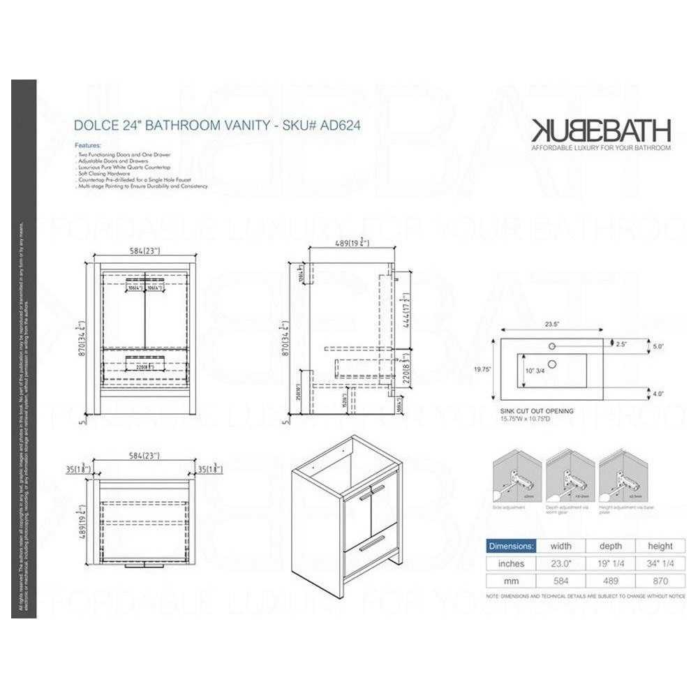 KubeBath Dolce 24" Gray Oak Modern Bathroom Vanity With White Quartz Counter-Top