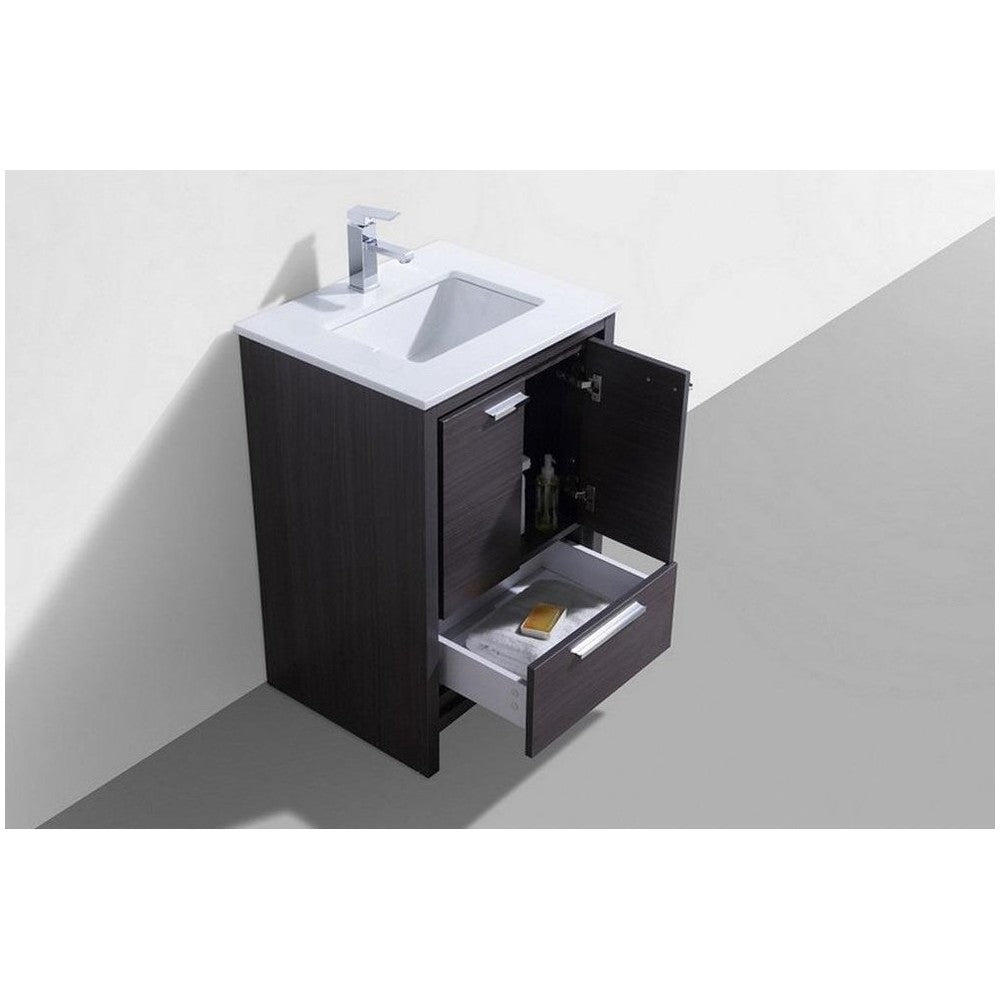 KubeBath Dolce 24" Gray Oak Modern Bathroom Vanity With White Quartz Counter-Top