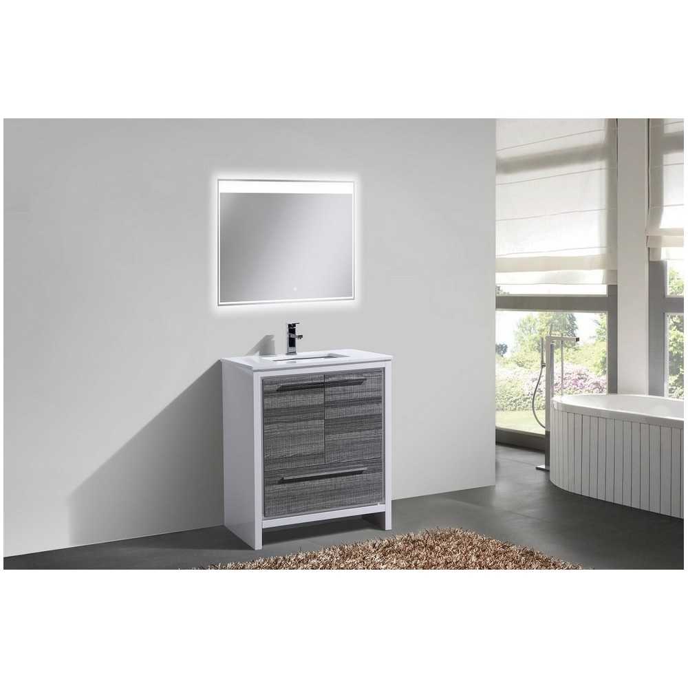 KubeBath Dolce 30" Ash Gray Modern Bathroom Vanity With White Quartz Counter-Top