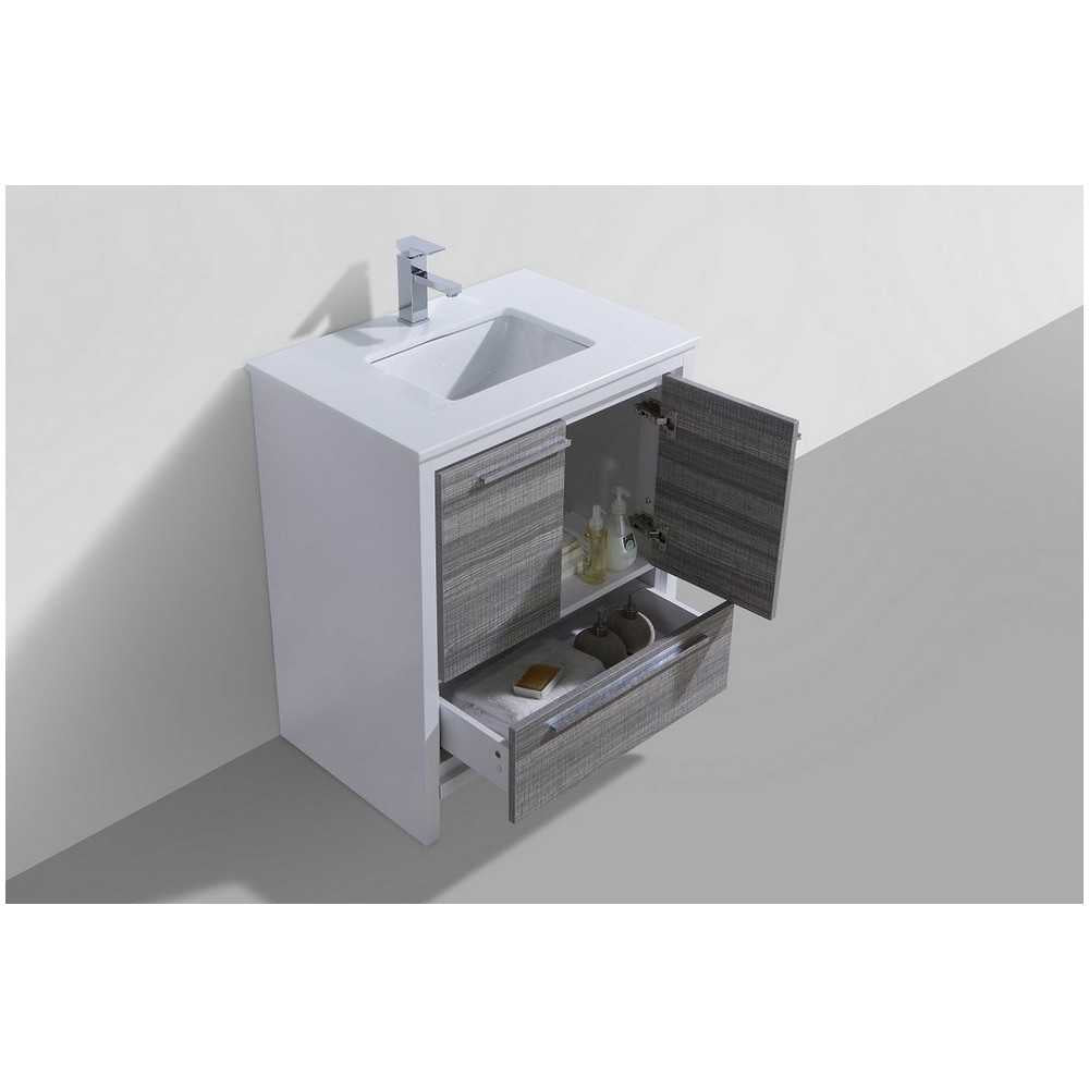 KubeBath Dolce 30" Ash Gray Modern Bathroom Vanity With White Quartz Counter-Top