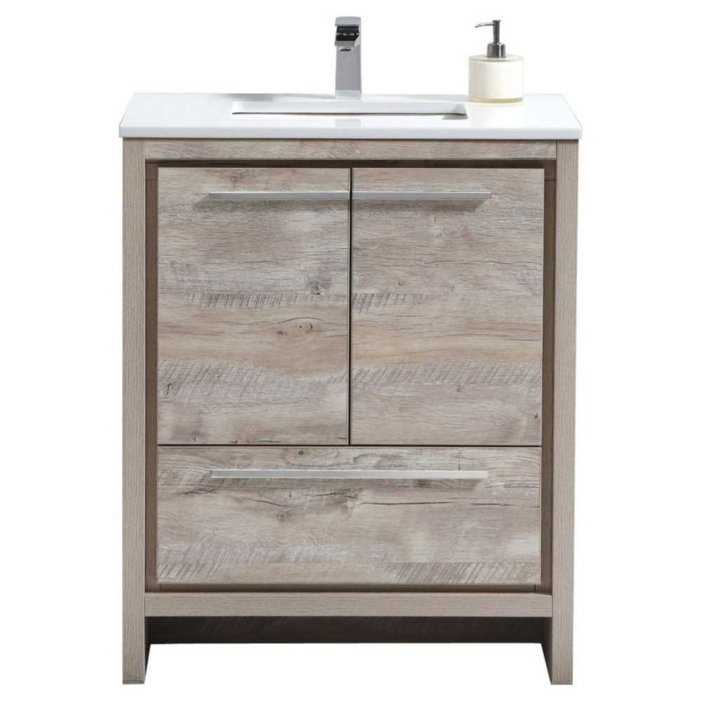 KubeBath Dolce 30" Nature  Wood Modern Vanity, White Quartz Counter-Top