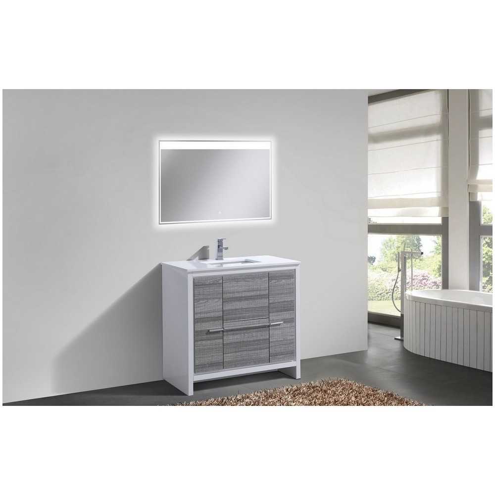 KubeBath Dolce 36" Ash Gray Modern Bathroom Vanity With White Quartz Counter-Top