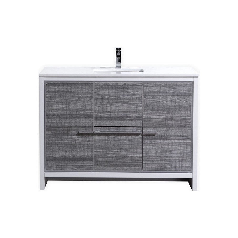 KubeBath Dolce 48" Ash Gray Modern Bathroom Vanity With White Quartz Counter-Top