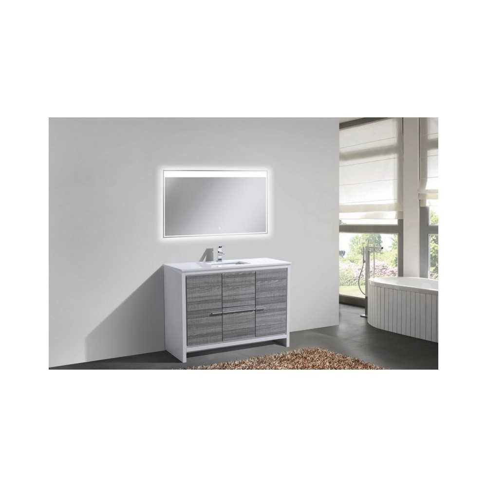 KubeBath Dolce 48" Ash Gray Modern Bathroom Vanity With White Quartz Counter-Top