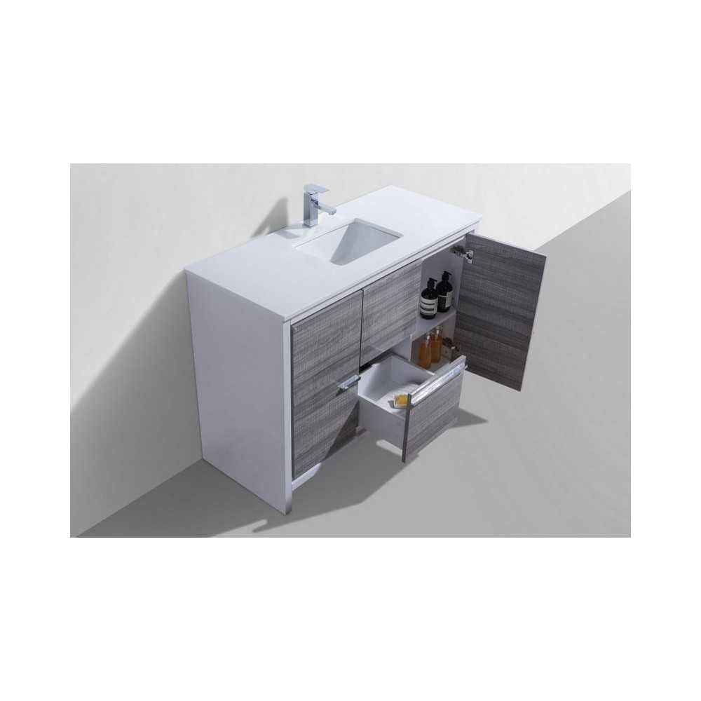 KubeBath Dolce 48" Ash Gray Modern Bathroom Vanity With White Quartz Counter-Top