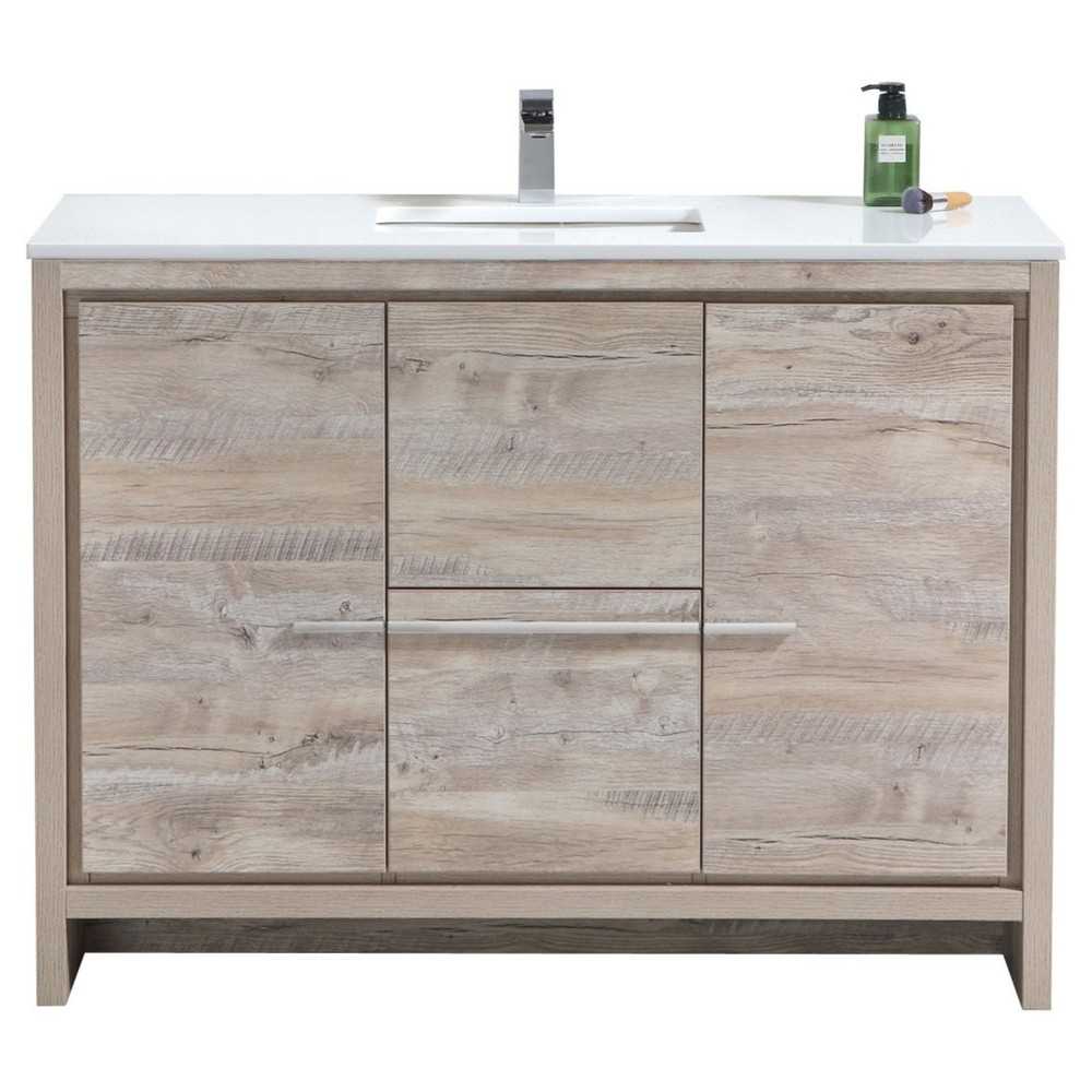 KubeBath Dolce 48" Nature Wood Modern Vanity, White Quartz Counter Top