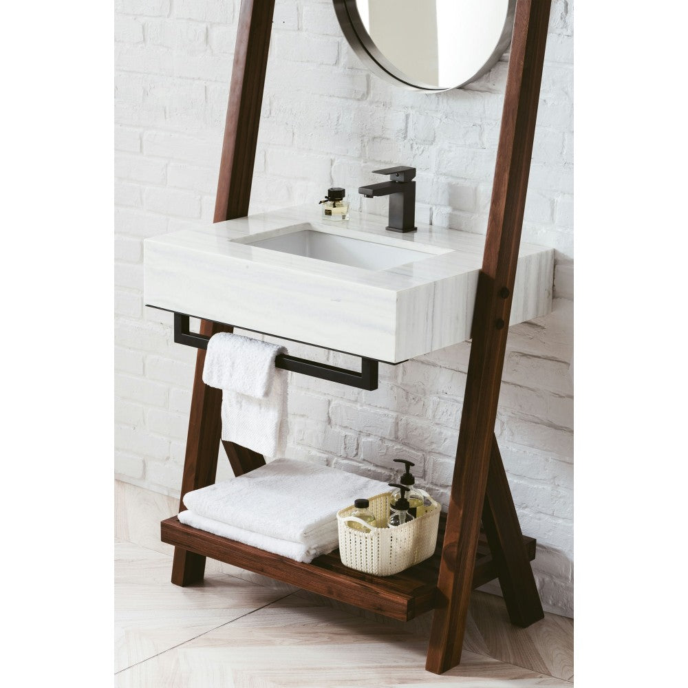 Lakeside 30" Single Vanity, Mid Century Walnut w/ Arctic Fall Solid Surface Top