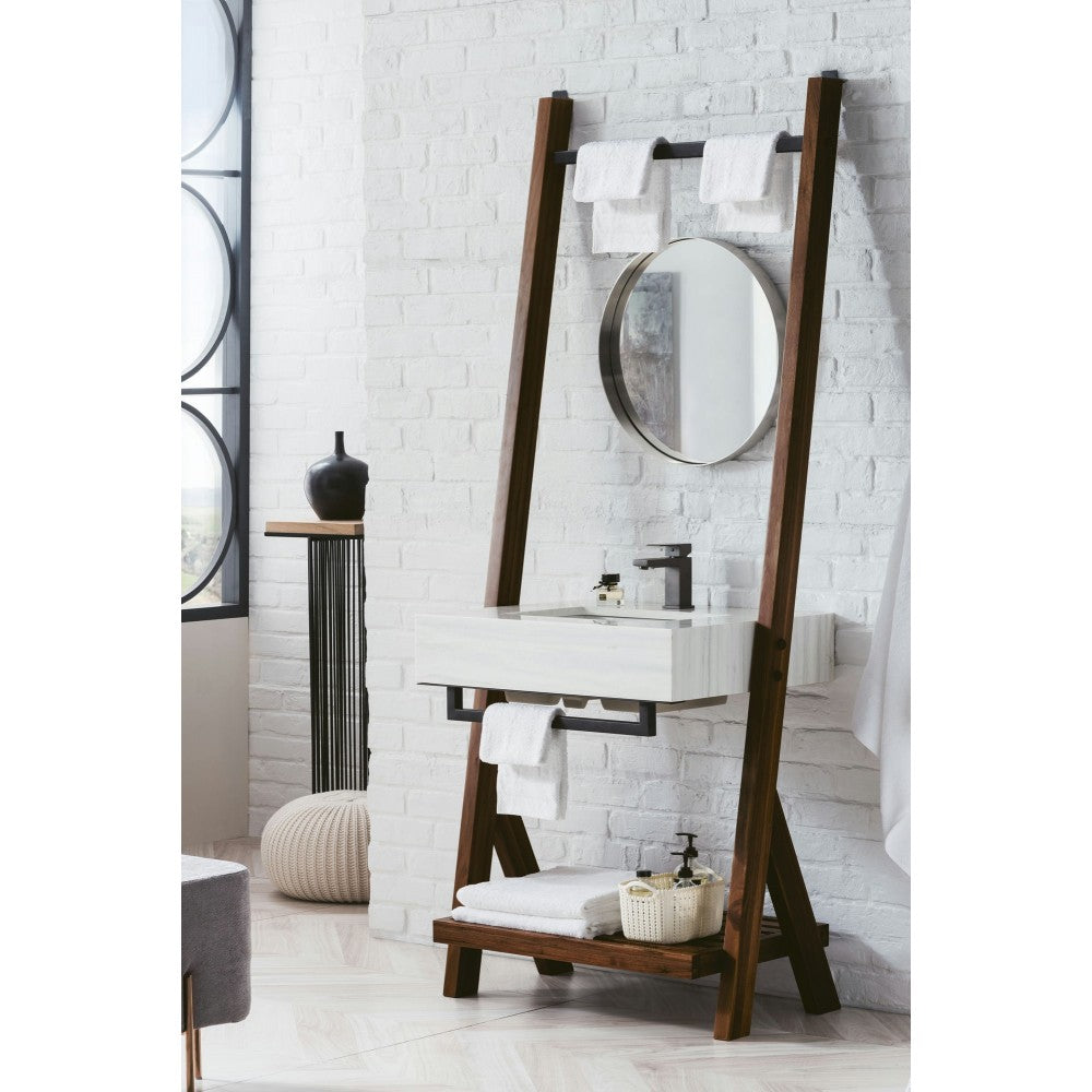 Lakeside 30" Single Vanity, Mid Century Walnut w/ Arctic Fall Solid Surface Top