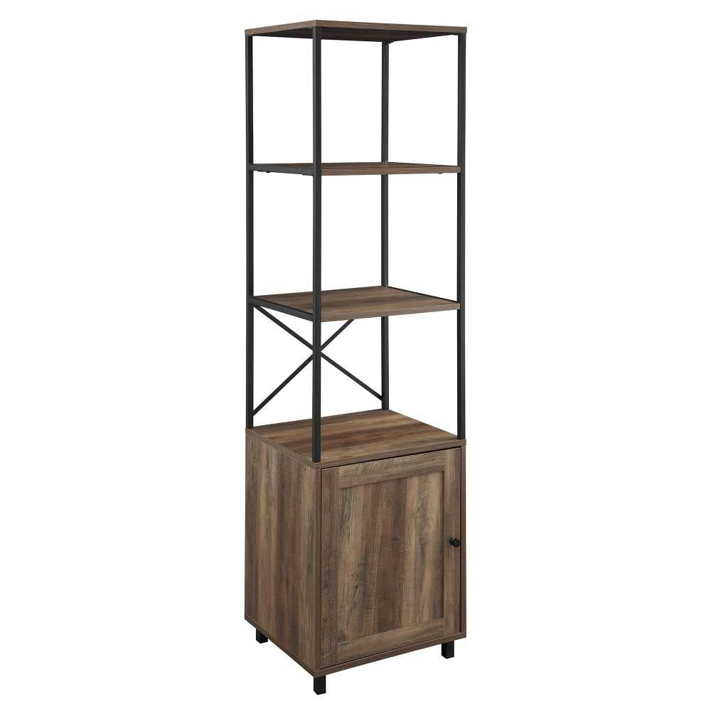 Landry 64" 1 Door Metal and Wood Media Tower - Rustic Oak