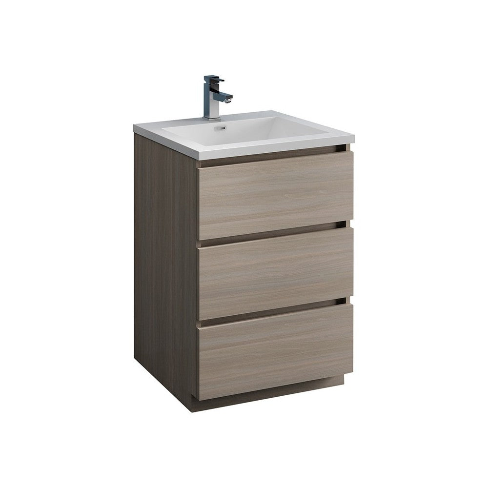 Lazzaro 24" Gray Wood Free Standing Modern Bathroom Cabinet w/ Integrated Sink
