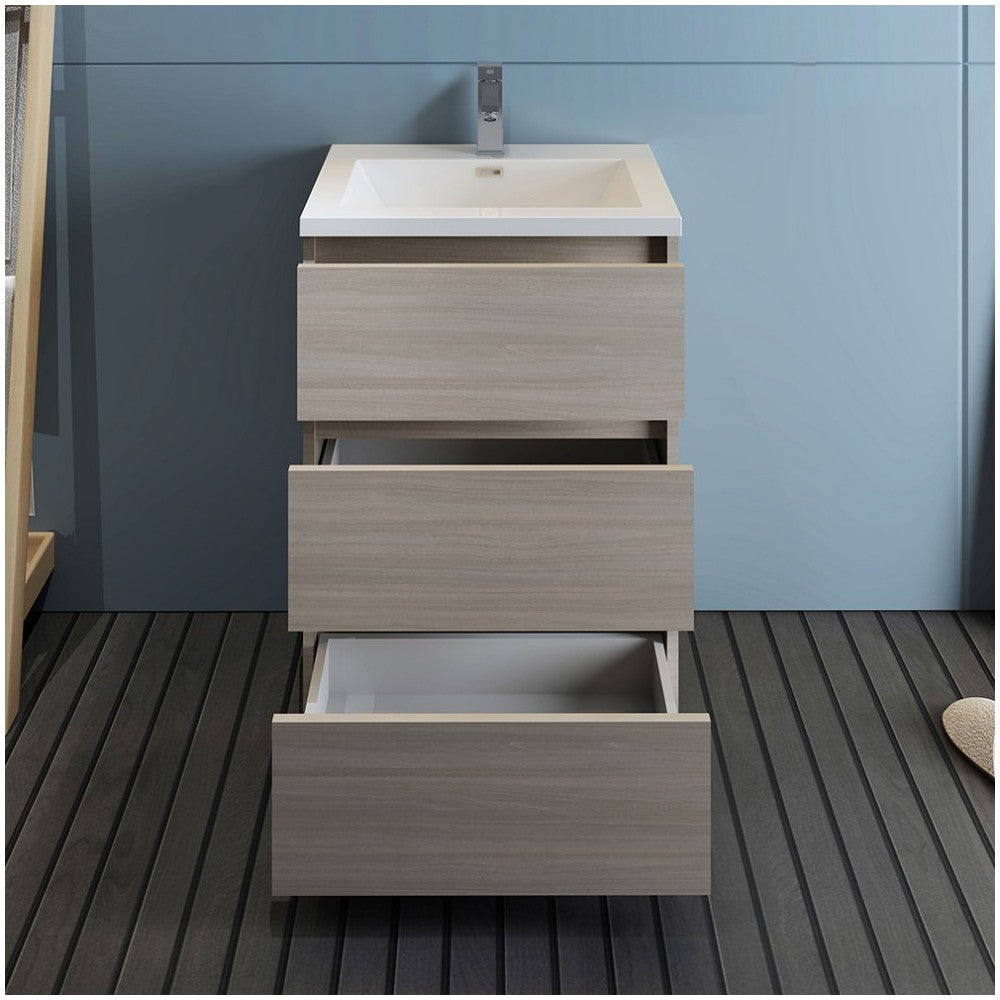 Lazzaro 24" Gray Wood Free Standing Modern Bathroom Cabinet w/ Integrated Sink