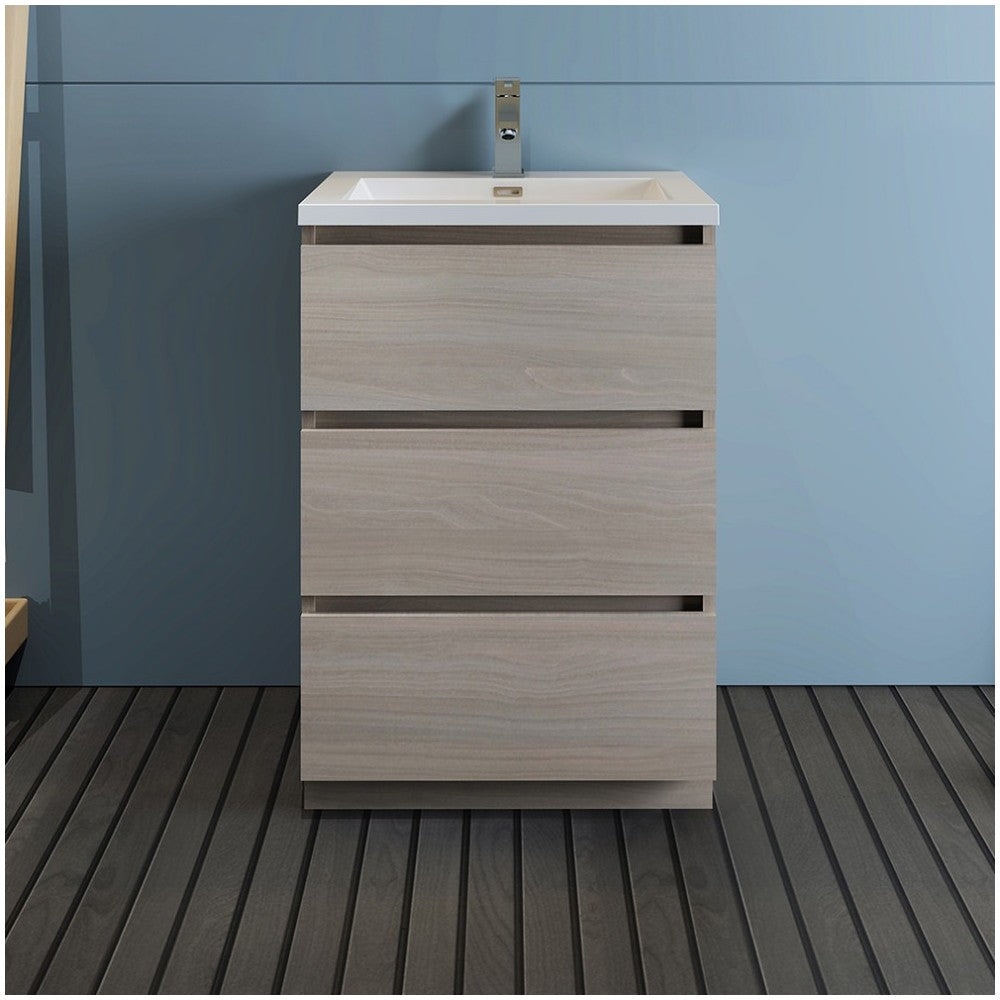 Lazzaro 24" Gray Wood Free Standing Modern Bathroom Cabinet w/ Integrated Sink